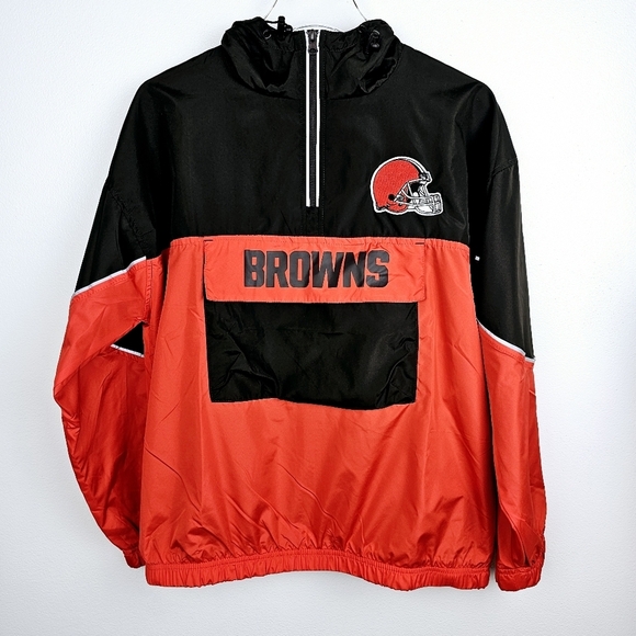 NFL Cleveland Browns 1/4 Zip Lightweight Windbreaker Hooded Pullover NWT - Picture 1 of 12
